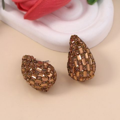 1 Pair Elegant Lady Water Droplets Plating Inlay Zinc Alloy Glass Ear Studs