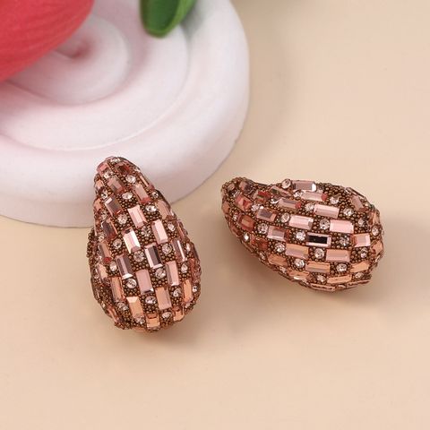 1 Pair Elegant Lady Water Droplets Plating Inlay Zinc Alloy Glass Ear Studs