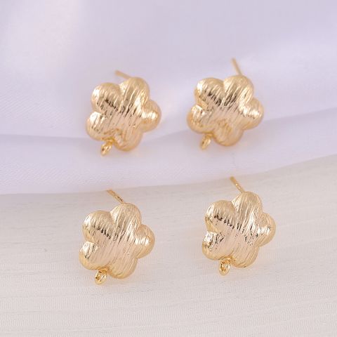 1 Pair 13 * 15mm Copper 18K Gold Plated Flower Polished Earring Findings