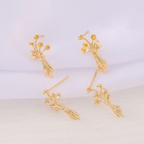 1 Pair 9 * 15mm Copper 18K Gold Plated Flower Polished Earring Findings
