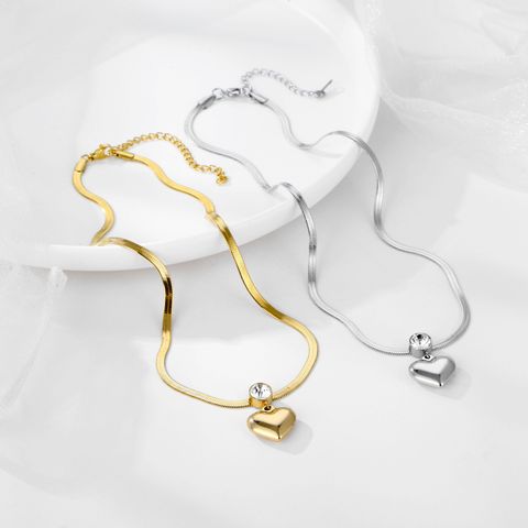 Edelstahl 304 18 Karat Vergoldet IG-Stil Y2K Klassischer Stil Herzform Halskette Mit Anhänger