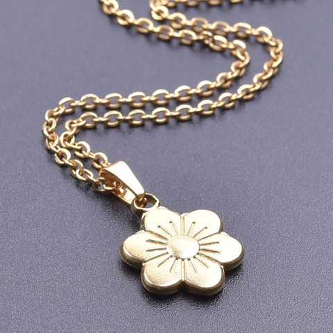 Wholesale Jewelry IG Style Sweet Flower 304 Stainless Steel 18K Gold Plated Pendant Necklace Necklace Pendant