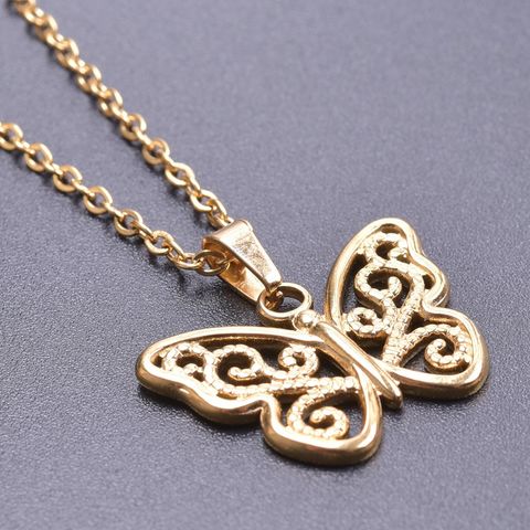 Wholesale Jewelry Simple Style Classic Style Butterfly 304 Stainless Steel Pendant Necklace