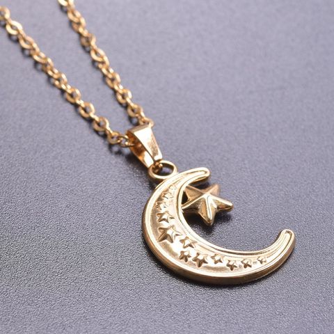 Wholesale Jewelry Simple Style Classic Style Moon 304 Stainless Steel Plating Pendant Necklace