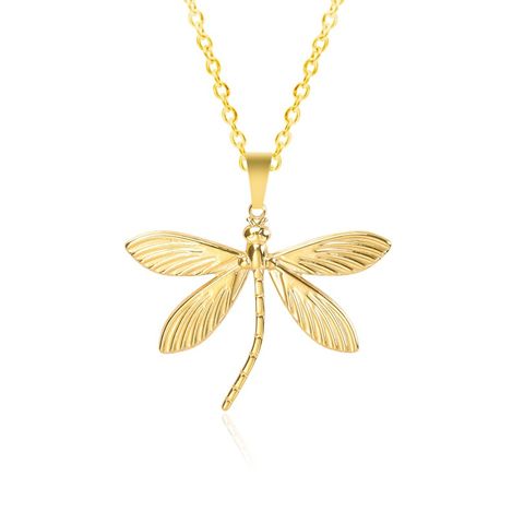 Wholesale Jewelry Simple Style Classic Style Dragonfly 304 Stainless Steel Plating Pendant Necklace