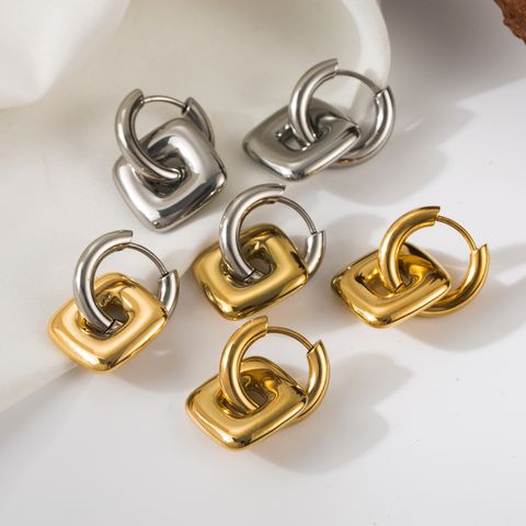 1 Pair Retro French Style Geometric Solid Color Plating 304 Stainless Steel 18K Gold Plated Drop Earrings