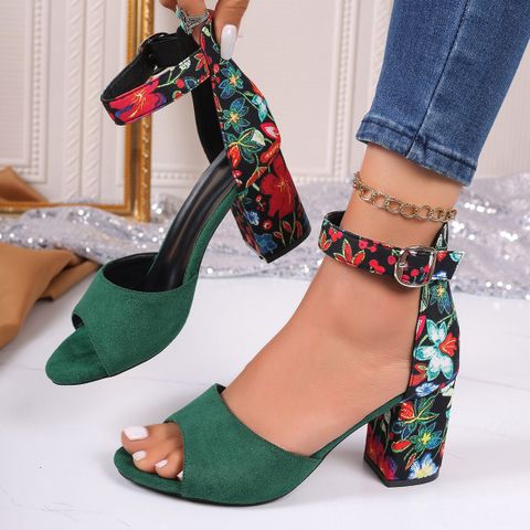 Women's Streetwear Floral Round Toe High Heel Sandals