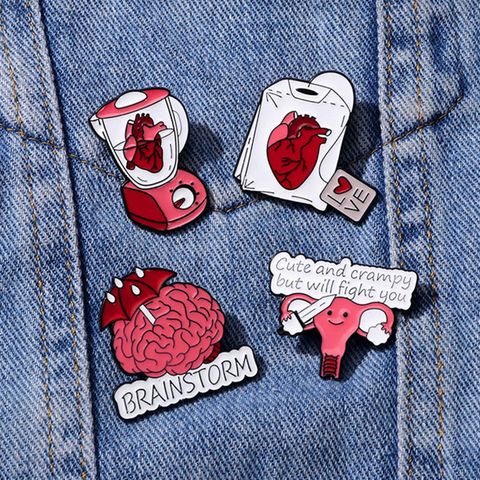 Cartoon Style Funny Artistic Organ Brain Letter Alloy Stamping Stoving Varnish Plating Unisex Corsage Brooches Collar Pin