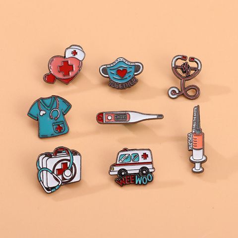 Cartoon Style Novelty Stethoscope Electrocardiogram Ambulance Alloy Stamping Stoving Varnish Plating Unisex Corsage Brooches Collar Pin