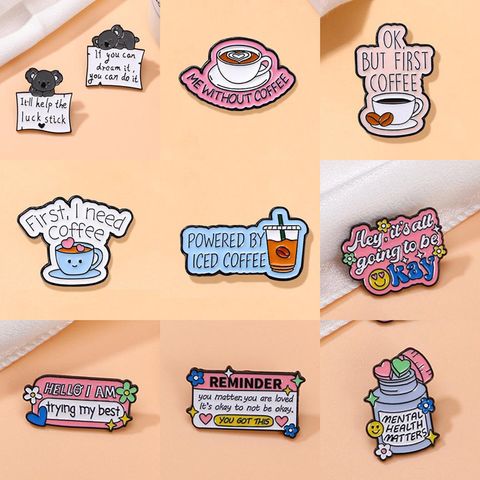 Cartoon Style Cute Modern Style Letter Cup Alloy Stamping Stoving Varnish Plating Unisex Corsage Brooches Collar Pin