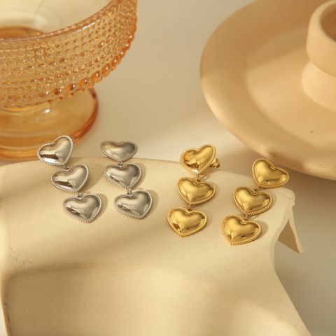 1 Pair Retro Commute Heart Shape Solid Color Plating 304 Stainless Steel 14K Gold Plated Drop Earrings