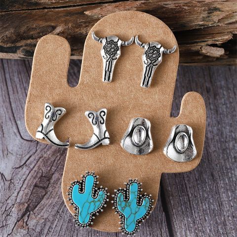 1 Set Cowboy Style Modern Style Classic Style Cactus Hat Boots Plating Inlay Zinc Alloy Turquoise Ear Studs