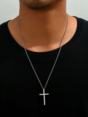 Simple Style Classic Style Commute Cross 304 Stainless Steel Plating Men's Pendant Necklace