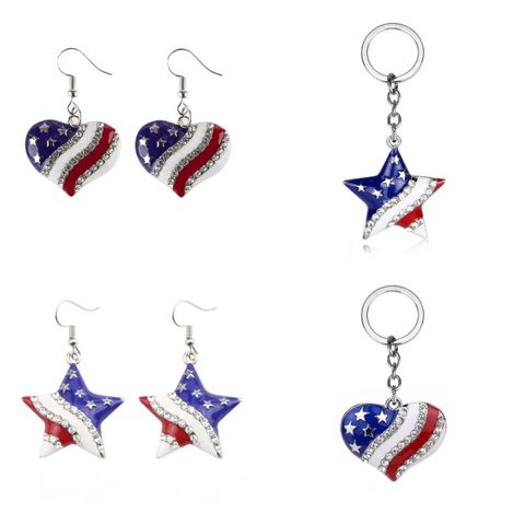 Lässig Amerikanische Flagge Strasssteine Edelstahl 304 Legierung Großhandel Ohrringe Schlüsselbund Halskette
