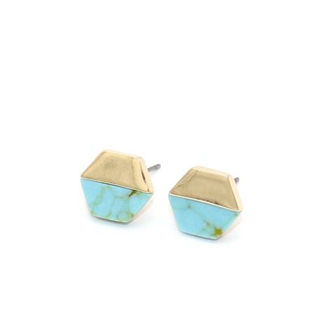 1 Pair Simple Style Classic Style Geometric Plating Alloy Turquoise Gold Plated Ear Studs