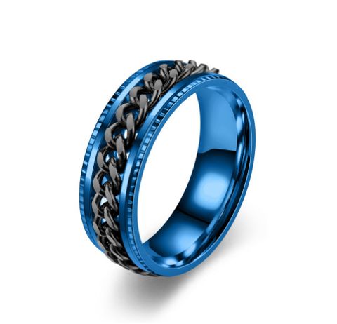 New Simple Titanium Steel Rotatable Embossed Chain Ring Wholesale Nihaojewelry