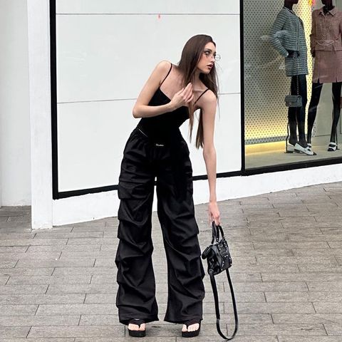 Women's Holiday Party Date Streetwear Solid Color Full Length Pocket Casual Pants Cargo Pants