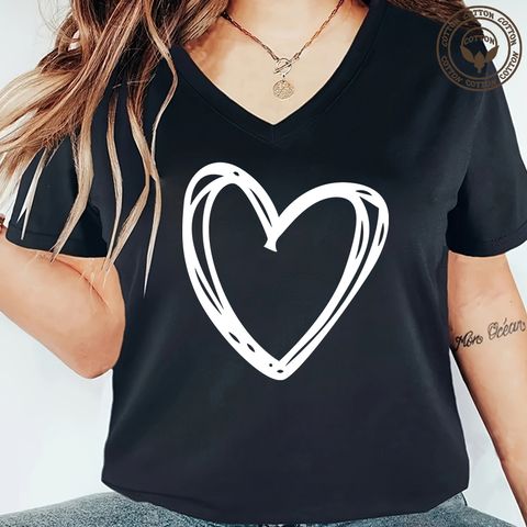 Women's T-shirt Short Sleeve T-Shirts Printing Simple Style Geometric Gesture Heart Shape