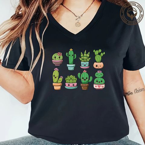 Women's T-shirt Short Sleeve T-Shirts Printing Simple Style Cactus Cartoon Letter