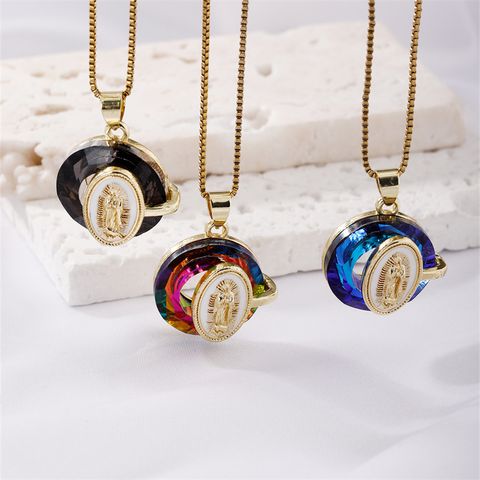 Wholesale Vintage Style Classic Style Portrait Virgin Mary 304 Stainless Steel Copper Inlay K Gold Plated Crystal Pendant Necklace