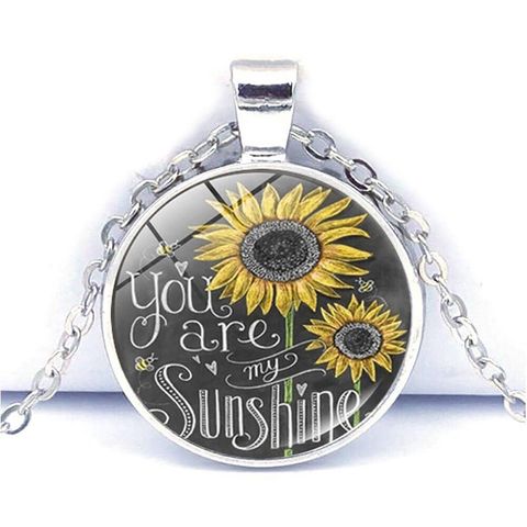Französische Art Süss Pendeln Sonnenblume Brief Legierung Überzug Glas Versilbert Unisex Halskette Mit Anhänger