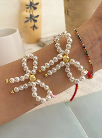 Wholesale Jewelry Elegant Classic Style Bow Knot Imitation Pearl Copper Bracelets