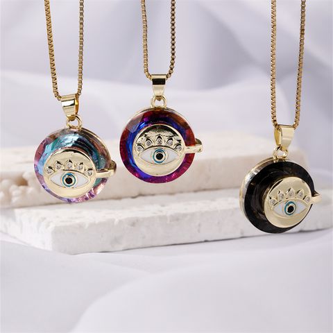 Wholesale Casual Hip-Hop Rock Devil's Eye 304 Stainless Steel Copper Inlay K Gold Plated Crystal Pendant Necklace