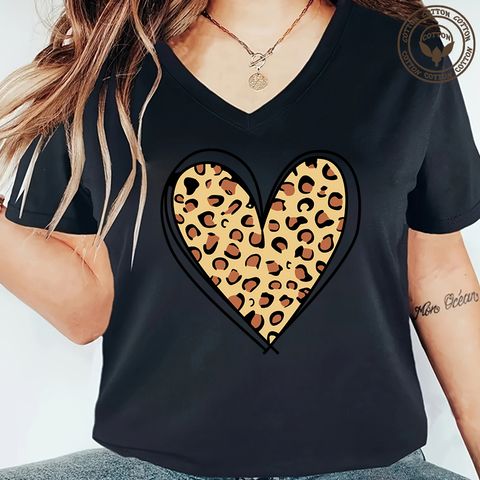 Women's T-shirt Short Sleeve T-Shirts Printing Simple Style Heart Shape Leopard