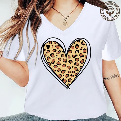 Women's T-shirt Short Sleeve T-Shirts Printing Simple Style Heart Shape Leopard