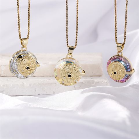 Wholesale Hip-Hop Rock Artistic Devil's Eye Starry Sky 304 Stainless Steel Copper Inlay K Gold Plated Crystal Pendant Necklace