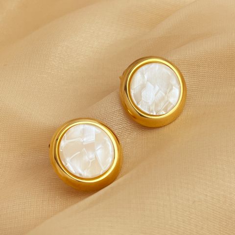1 Pair Elegant Simple Style Round Inlay 304 Stainless Steel Acrylic 18K Gold Plated Ear Studs