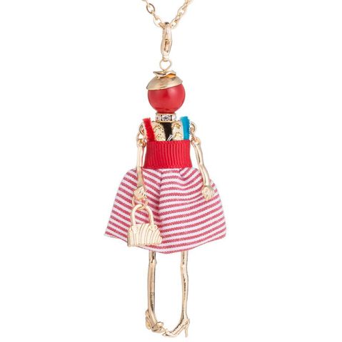 Cute Sweet Simple Style Doll Alloy Cloth Inlay Crystal Women's Pendant Necklace Long Necklace