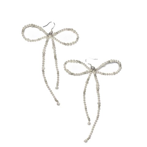 1 Pair IG Style Sweet Bow Knot Beaded Artificial Pearl Drop Earrings