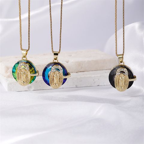 Wholesale Glam Vintage Style Artistic Human 304 Stainless Steel Copper Inlay K Gold Plated Crystal Pendant Necklace