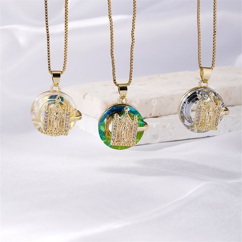 Wholesale Glam Vintage Style Artistic Human 304 Stainless Steel Copper Inlay K Gold Plated Crystal Zircon Pendant Necklace
