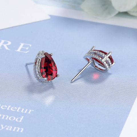 1 Pair Simple Style Shiny Water Droplets Inlay Copper Zircon Ear Studs