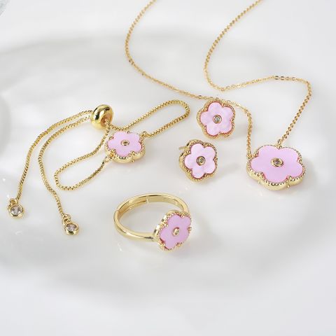 Copper IG Style Plating Flower Zircon Bracelets Earrings Necklace