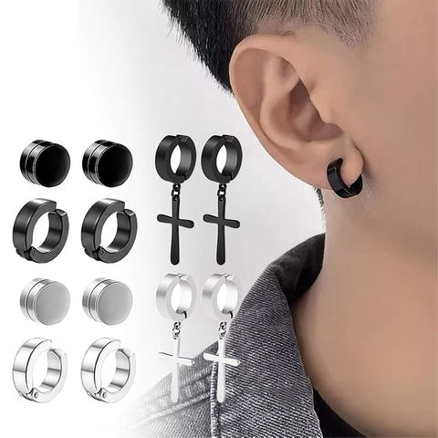 6 Pairs Hip-Hop Vintage Style Classic Style Solid Color Plating 304 Stainless Steel Black Plated Ear Cuffs