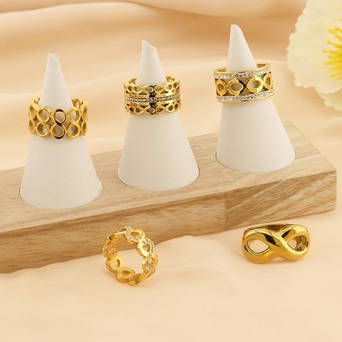 304 Stainless Steel 18K Gold Plated Simple Style Hollow Out Inlay Infinity Rhinestones Rings