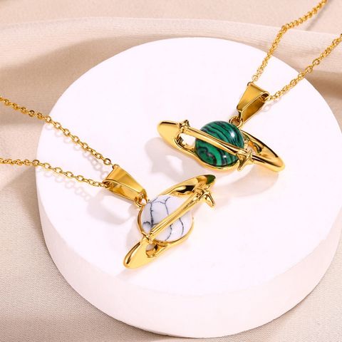 Simple Style Planet Alloy Turquoise Plating Inlay Turquoise 18K Gold Plated Women's Pendant Necklace