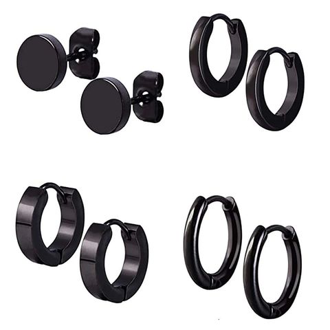 4 Pairs Hip-Hop Simple Style Classic Style Round Plating 304 Stainless Steel Black Plated Earrings Ear Studs