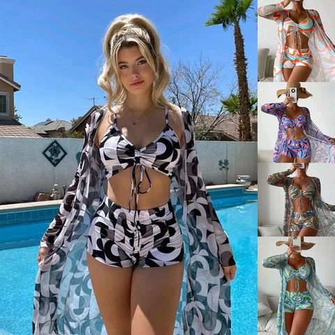 Women's Vacation Printing 3 Pieces Set Bikinis Swimwear