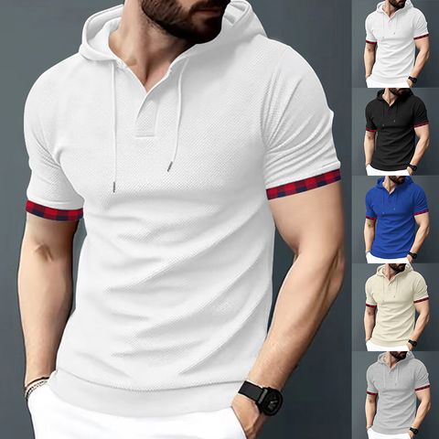 Hombres Color Sólido Estilo Simple Cuello En V Sin Cuello Manga Corta Delgado Camiseta Hombre