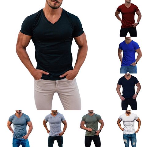 Men's Solid Color Simple Style V Neck Short Sleeve Slim Men's T-shirt