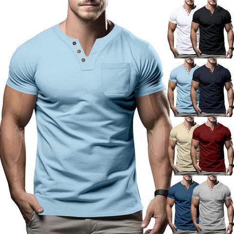 Men's Solid Color Simple Style V Neck Long Sleeve Slim Men's T-shirt