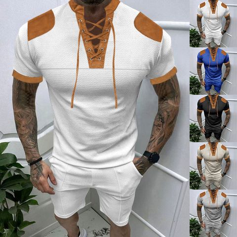 Men's Color Block Simple Style Turndown Short Sleeve Regular Fit Men's Sets