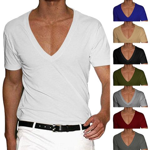 Men's Solid Color Simple Style V Neck Short Sleeve Regular Fit Men's T-shirt