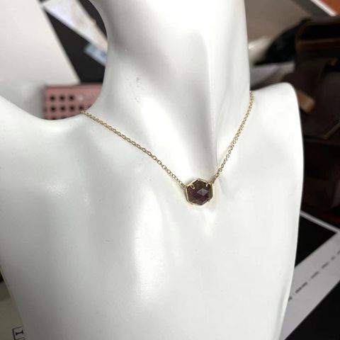 Wholesale Simple Style Hexagon Copper Plating Inlay 18K Gold Plated Glass Stone Pendant Necklace