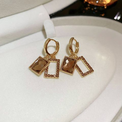 1 Pair Elegant Simple Style Square Inlay Alloy Rhinestones Drop Earrings