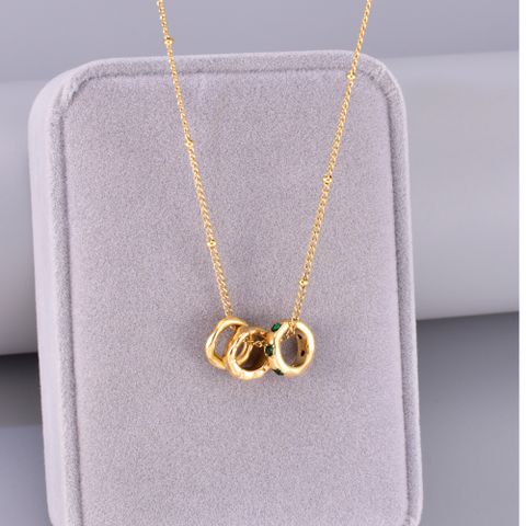304 Stainless Steel Titanium Steel 18K Gold Plated Elegant Simple Style Plating Inlay Solid Color Rhinestones Pendant Necklace
